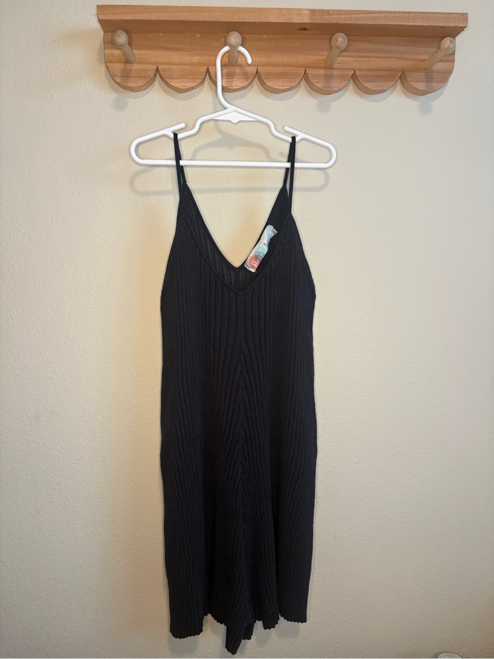 FP Beach Black Ribbed V-Neck Slip Romper